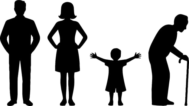 Human Life Stage Silhouettes Child Adult Senior Concept vector