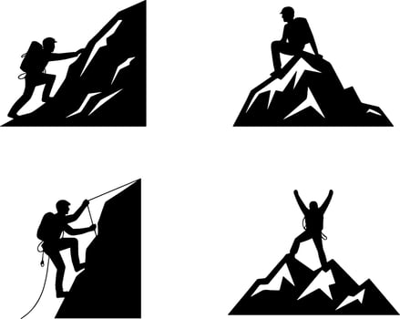 Mountain Climber Silhouette Hiking Rock Climbing Outdoor Adventure vector
