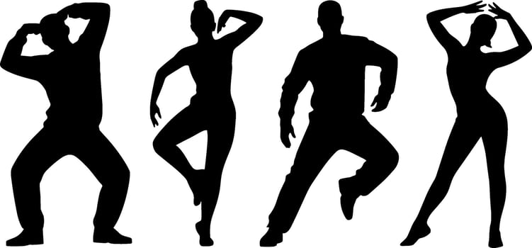 Silhouettes Dancing People Poses Energy Movement vector