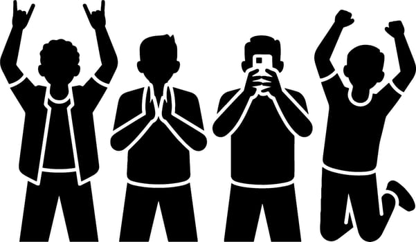 Silhouette Young Men Celebration Group Social Media Content vector