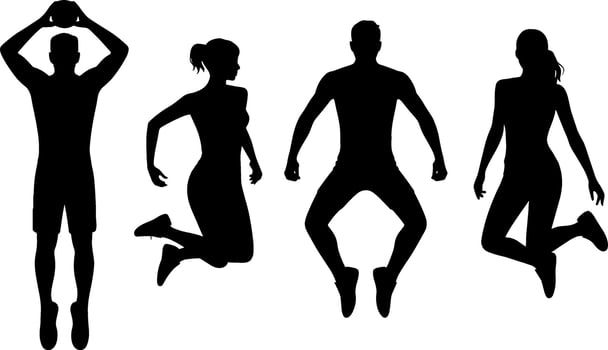 Jumping Man Woman Silhouettes Active Fitness Celebration vector