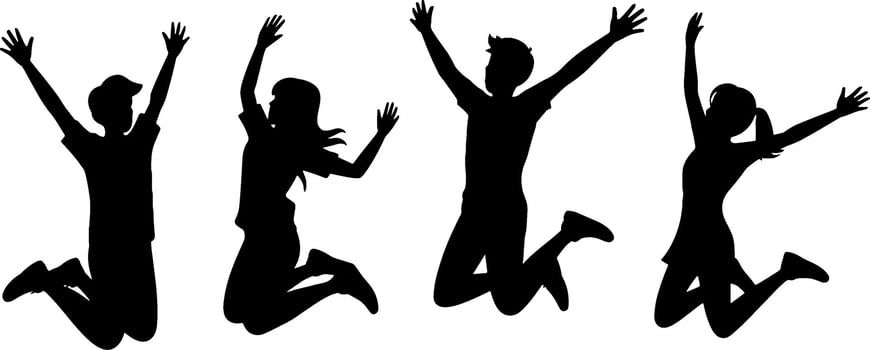 Happy Jumping Children Silhouette Group Friendship Family Activity vector