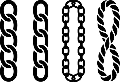 Four Chain Link Variations Connected Loop Silhouettes vector