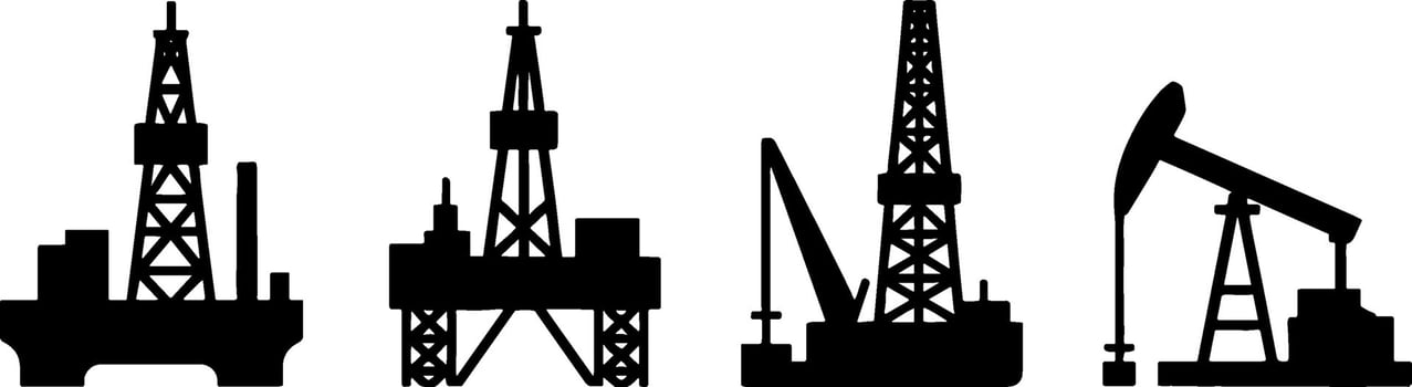 Oil Rig Platform Silhouettes Offshore Extraction Equipment vector