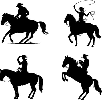 Cowboy Cowboy Girl Riding Horse Western Rodeo Action vector