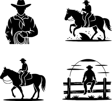 Cowboy Silhouettes Horse Riding Western Ranch Life vector