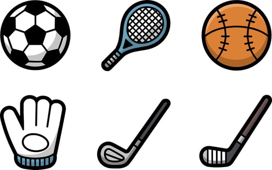 Sports Equipment Set Soccer Tennis Basketball Golf Hockey Gear vector