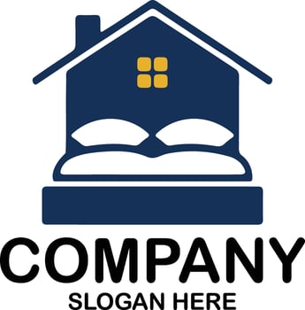 Cozy home bed and pillows logo design vector