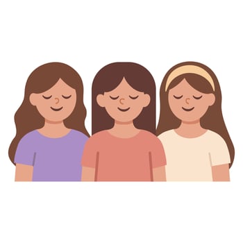 Three girls praying together. illustration vector