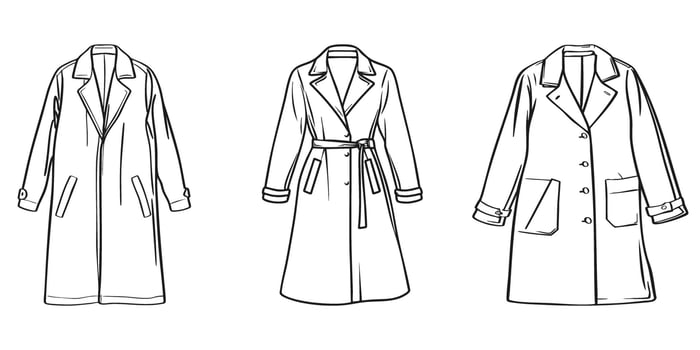 Coat Design Sketches Set. Fashion Illustration Collection. Isolated Illustration vector