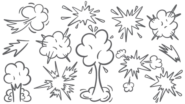 Explosion clouds and flashes with sparks set vector