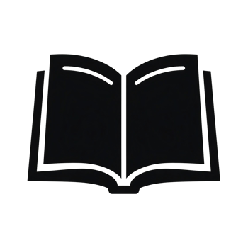A sleek, high-contrast, black silhouette open book png