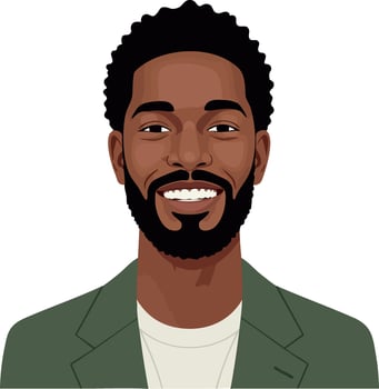 Smiling African American man with beard wearing green blazer and white shirt portrait illustration vector