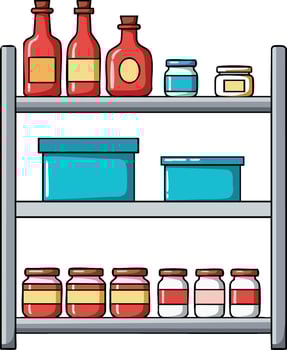 Kitchen shelf with jars bottles and containers organized for storage and cooking essentials illustration vector