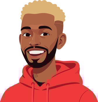Young man with blonde hair and beard wearing red hoodie smiling portrait illustration vector