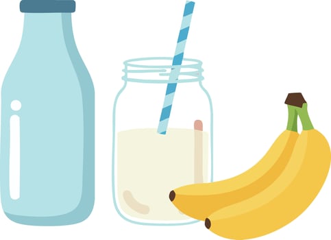 Fresh banana smoothie with milk bottle and striped straw in glass jar illustration vector