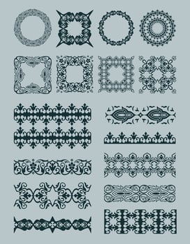 Ornate Iranian Style Borders and Decorative Elements Set vector