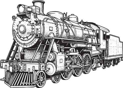 Illustration of a steam train locomotive in retro stipple engraving style isolated vector