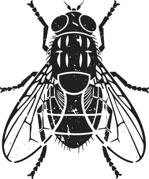 Housefly retro stencil illustration stamp with distressed grunge texture isolated vector