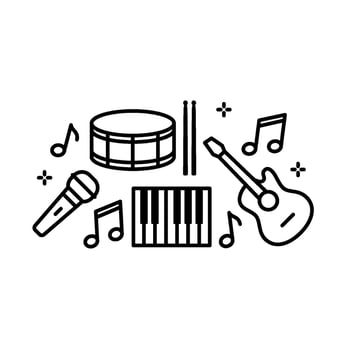 Music instruments outline elements. Template for banner, poster, flyer, print vector
