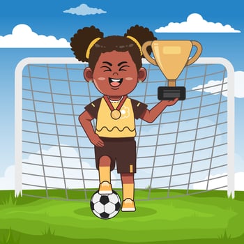 Cute African Black Girl Character Playing Football Champion vector