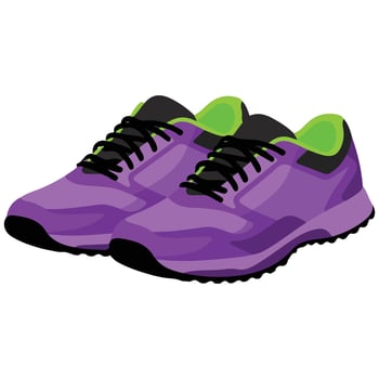 Leather hiking shoes with tied laces travel essential flat illustration standalone vector