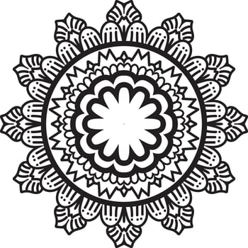 Intricate black and white mandala design with floral petals and vector