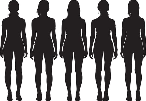 Five Women Silhouettes in Athletic Wear vector