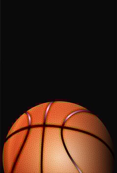 An orange basketball with black seams is partially visible against a black background vector