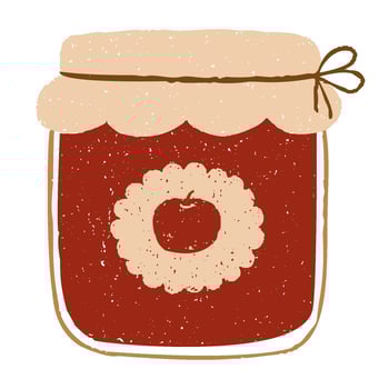 Rustic vintage apple jam jar with decorative label and twine tie. Chalk, crayon or pencil texture hand drawn design element vector