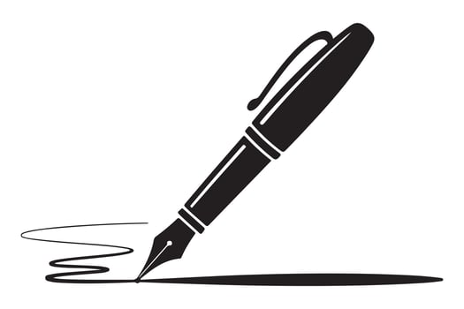 Black silhouette of fountain pen icon in minimal design style illustration on transparent background vector