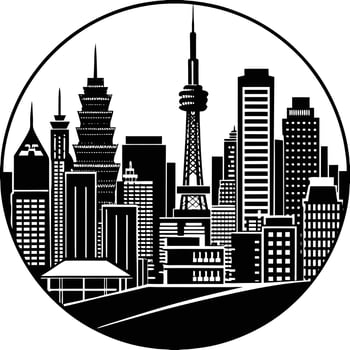 Black and white urban skyline illustration cityscape silhouette vector
