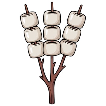 Toasted marshmallow treats on wooden sticks isolated illustration on white background vector