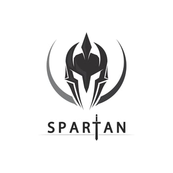 Spartan Hero Face Logo with Ancient Helmet and Sharp Warrior Blade Icon vector