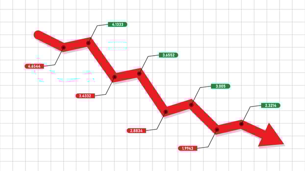 red down loss arrow chart with pin point data, number chart template vector