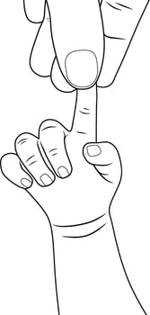 Line Art of Baby Holding Mother's Finger vector