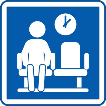 Blue Waiting Area Sign. Illustration. Waiting Area For Doctor's Appointment. Man Sits And Waits For His Time. Hospital Department Sign vector
