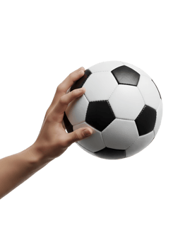 Hand holding soccer ball on transparent background, football isolated for sports designs png