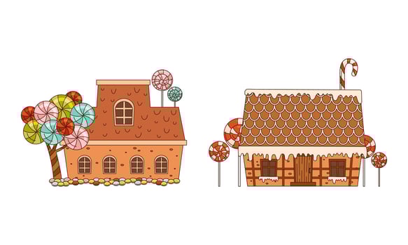 Christmas gingerbread houses set. Traditional festive sweet dessert cartoon illustration vector