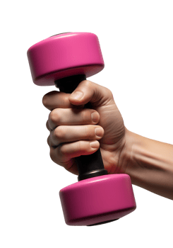 Hand holding pink dumbbell isolated on transparent background, women's fitness, home workout, strength training, gym equipment concept png