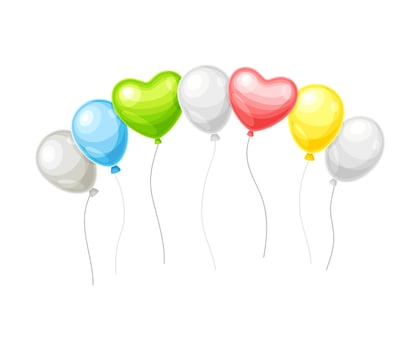 Shiny flying balloons with ropes. Holidays celebration decor illustration vector