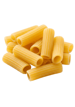 Close-up of uncooked rigatoni pasta on transparent background, italian food ingredient png