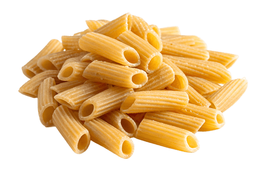 Pile of rigatoni pasta isolated, uncooked tube-shaped italian noodles png