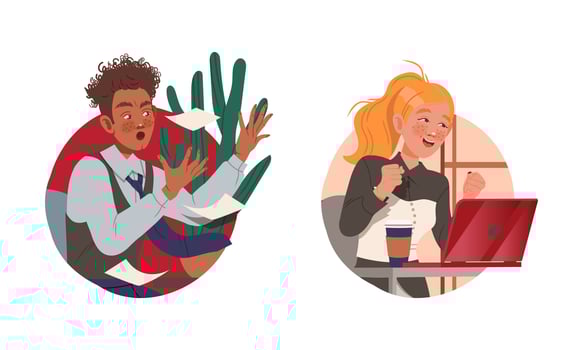 Male and female office employees performing various activities at workplace cartoon illustration vector