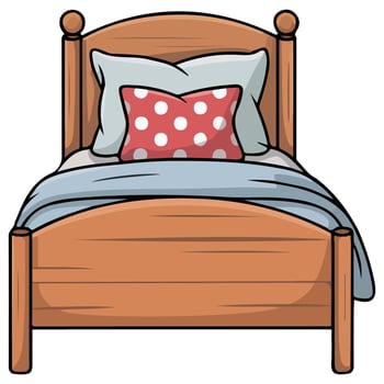 Cozy wooden bed with pillows sleep furniture vector