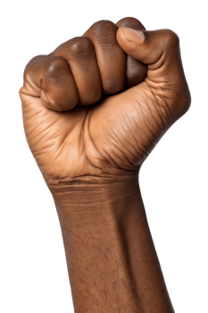 Clenched fist raised in protest or solidarity, isolated on transparent background, power, resistance, unity, activism, and strength symbol png