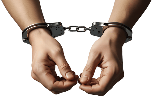 Hands locked in handcuffs, imprisonment, detainment, criminal justice, and security theme png