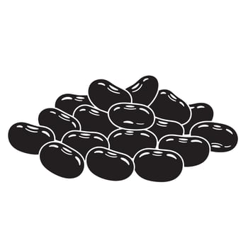 Monochrome illustration of a pile of black beans depicting classic simple food ingredients with a smooth vintage art silhouette. vector