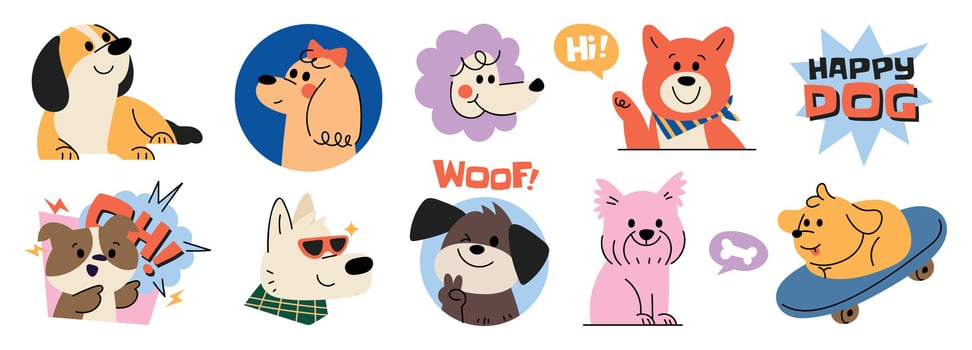 Colorful cartoon dogs with fun expressions vector