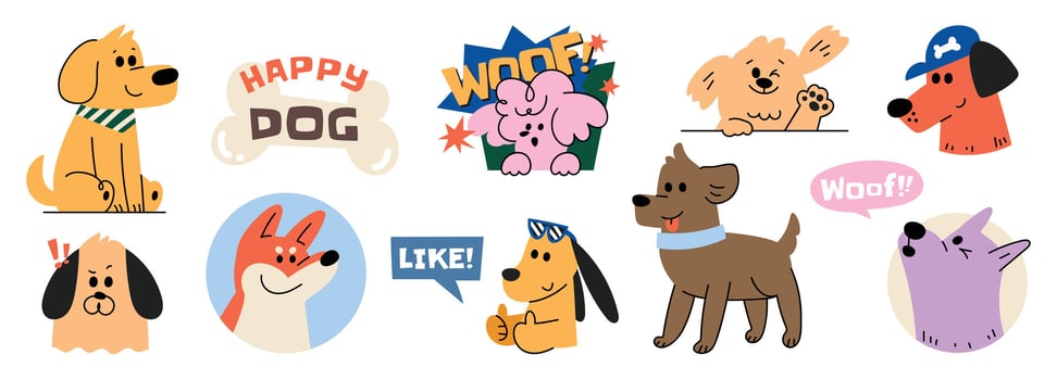 Colorful cartoon dogs in various poses vector